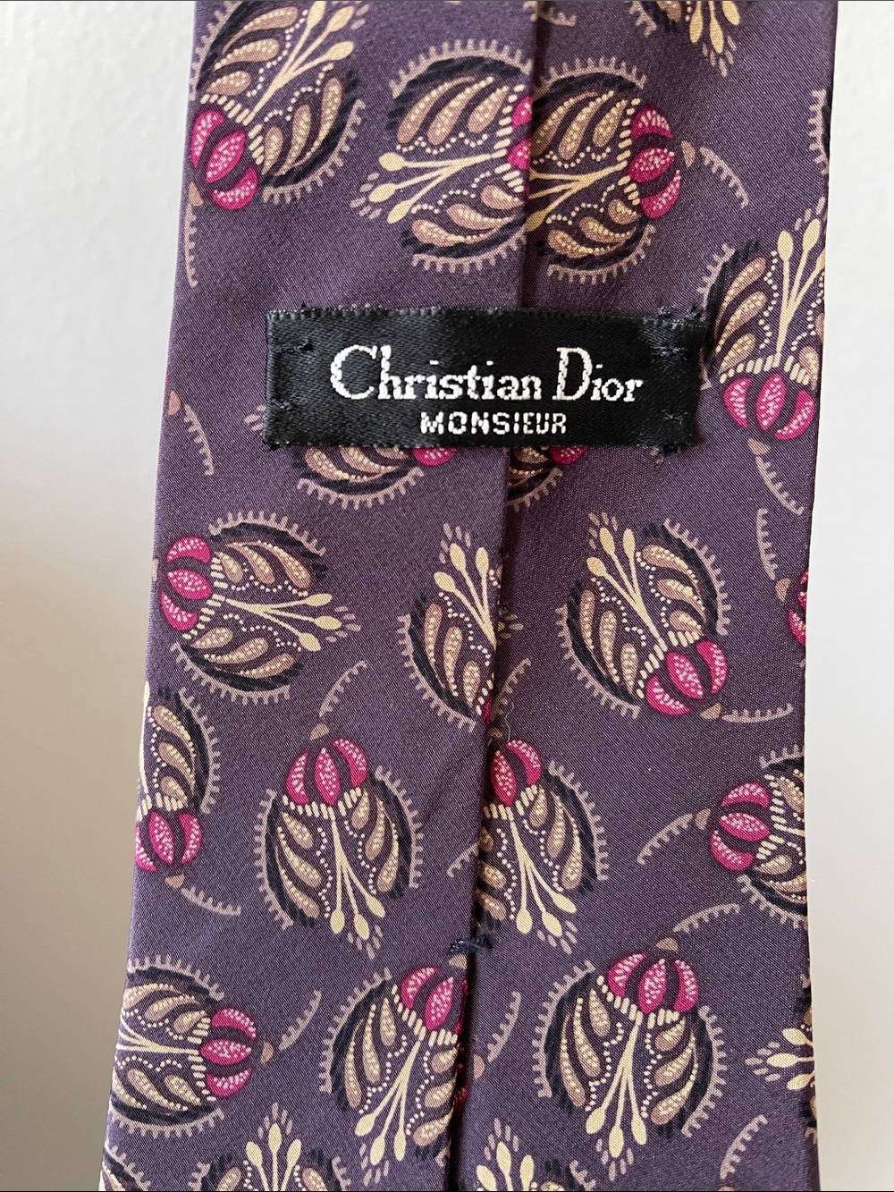 Christian Dior Monsieur Plum Floral Motif Silk Tie